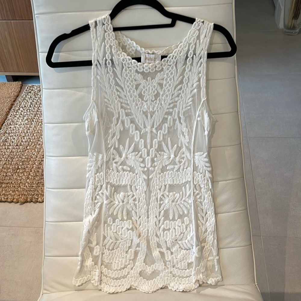 Laundry by Shelli Segal women XS white embroidery top see through mesh tank long